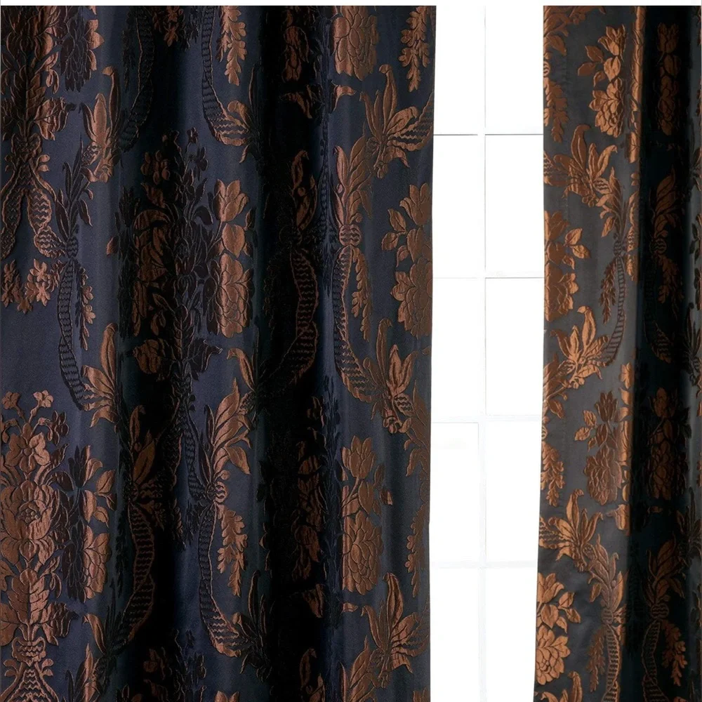 Luxe Brocade Damask Black & Copper Curtain Panel Academia, Gothic, Saltburn